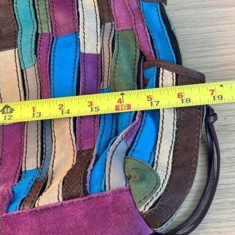 Lucky Brand Handbag Patchwork Leather Suede Boho Hobo Shoulder Bag Multi-Color - Picture 13 of 16